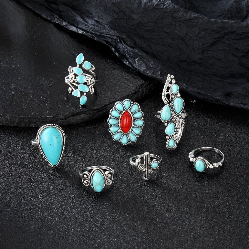 Bohemian Turquoise Stackable Ring Set - Vintage W… - image 3